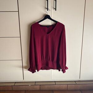 Ann Taylor Deep Red V-Neck Blouse